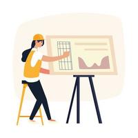 woman architect working on architecture project with drawing board vector