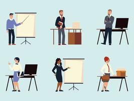 set of business characters working in office vector