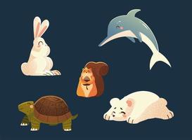 dolphin rabbit squirrel turtle and polar bear nature cartoon animals vector