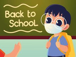 Back to school of boy kid with medical mask vector design