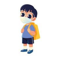 Back to school of boy kid with medical mask and glasses vector design