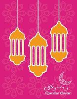 tarjeta de celebración de ramadan kareem con linternas colgando vector