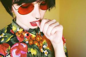 Androgynous female model with retro style photo