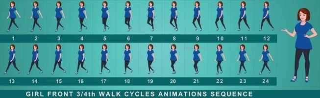 Girl Character Walk Cycle Animation Sequence vector