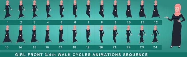 Girl Character Walk Cycle Animation Sequence vector