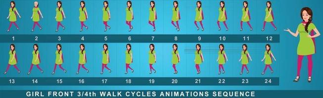 secuencia de animación de ciclo de caminata de personaje de niña vector