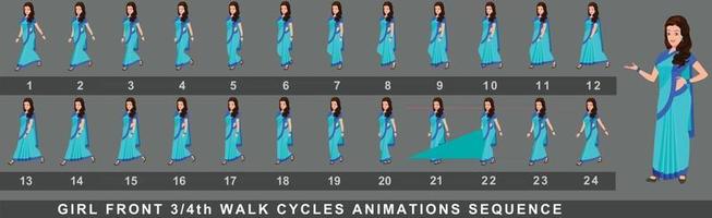 Girl Character Walk Cycle Animation Sequence vector