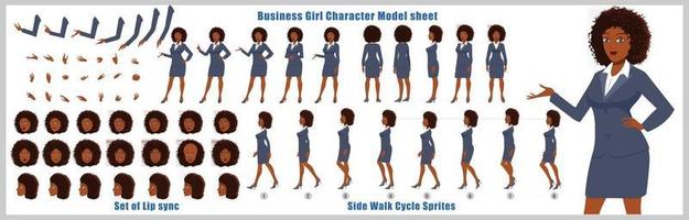 African American Girl Character Design Model Sheet Girl Character design Front side back view and explainer animation poses Character set with lip sync Animation sequence of all front Back and side walk African American Girl Character Design Model Sheet Girl Character design Front side back view and explainer animation poses Character set with lip sync Animation sequence of all front Back and side walk