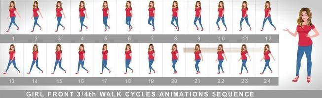 Girl Character Walk Cycle Animation Sequence vector