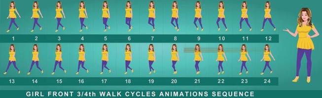 Girl Character Walk Cycle Animation Sequence vector