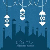 ramadan kareem card with lanterns and taj mahal vector