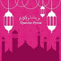 ramadan kareem card with lanterns and taj mahal vector