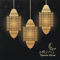 ramadan kareem celebration card with golden lanterns vector