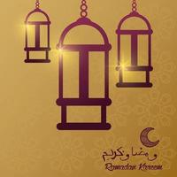 tarjeta de ramadan kareem con linternas colgando y luna vector