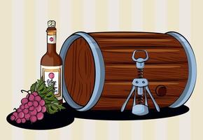 wine barrel drink with bottle and grapes vector