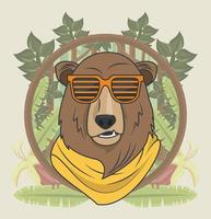 divertido oso grizzly con gafas de sol estilo fresco vector