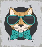 funny cat with sunglasses cool style vector