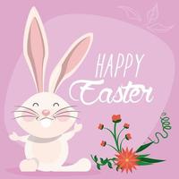 happy easter card with lettering and rabbit vector