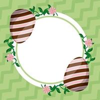 happy easter card with eggs painted circular frame vector