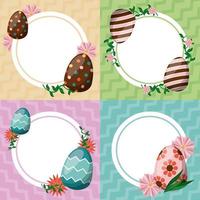 happy easter card with egg painted circular frames vector