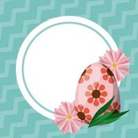 happy easter card with egg painted circular frame vector