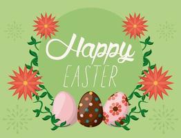 happy easter card with lettering and eggs painted vector