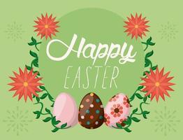 happy easter card with lettering and eggs painted vector