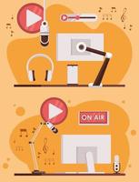 international radio day poster with monitors computers vector