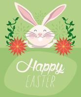 happy easter card with lettering and rabbit vector