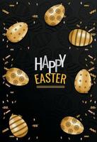 happy easter card with lettering and golden eggs painted vector