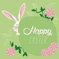 happy easter card with lettering and rabbit vector