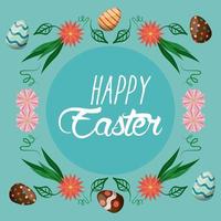happy easter card with lettering and eggs painted vector