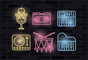 bundle of icons neon lights vector