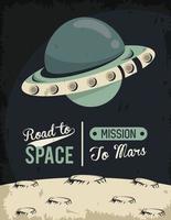cartel de la vida en el espacio con ovni volando vector
