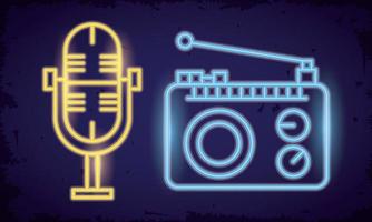 microphone and radio neon lights vector