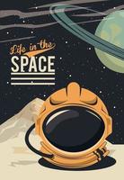 cartel de la vida en el espacio con casco de astronauta vector