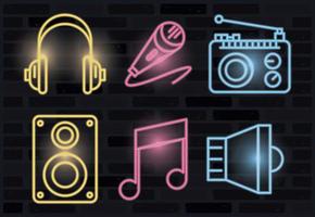 bundle of icons neon lights vector