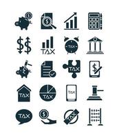 bundle of taxes set silhouette style icons vector