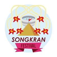 songkran celebration party with bowl water and sand mountain vector