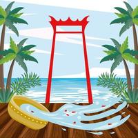 songkran celebration party with arch and water bowls vector