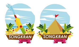 songkran celebration party scenes icons vector