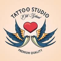pájaros y corazón estudio de tatuajes imagen artística vector