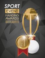 golf sport ball and trophy vector