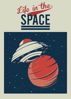 la vida en el espacio letras con ovni en marte poster estilo vintage vector