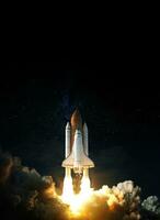 Space Shuttle takes off into space, elements of this image furnished by NASA photo