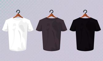 three mockup shirts hanging vector