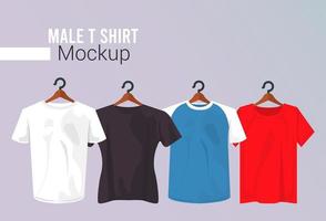 four mockup shirts hanging vector