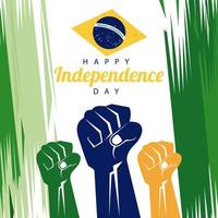 Brasil feliz celebración del día de la independencia con bandera y manos puños pintados vector