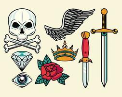 set of colorful tattoos graphics vector