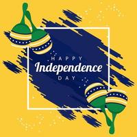 Brasil feliz celebración del día de la independencia con bandera y marco cuadrado maracas vector